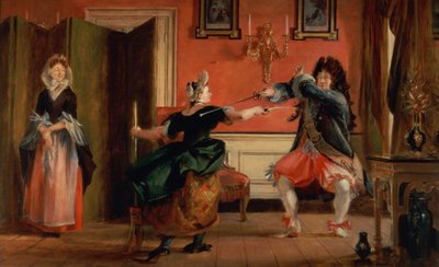 Jourdain scherma con la sua cameriera, Nicole, con la moglie che osserva. Scena da 